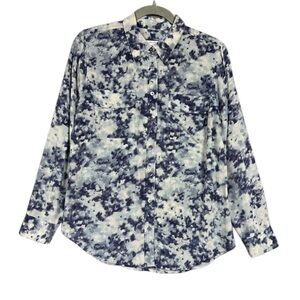 Equipment Femme Silk Watercolor Button Up Shirt Long Sleeve Sz M Blue